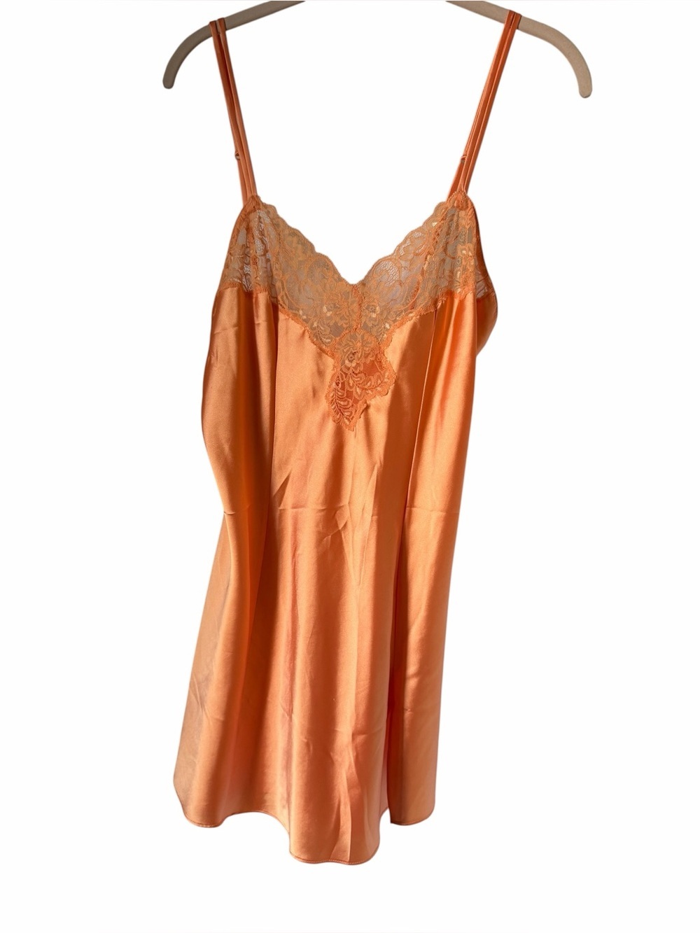 Victoria’s Secret Orange Satin Lace Chemise Slip Dress Lingerie Night Gown